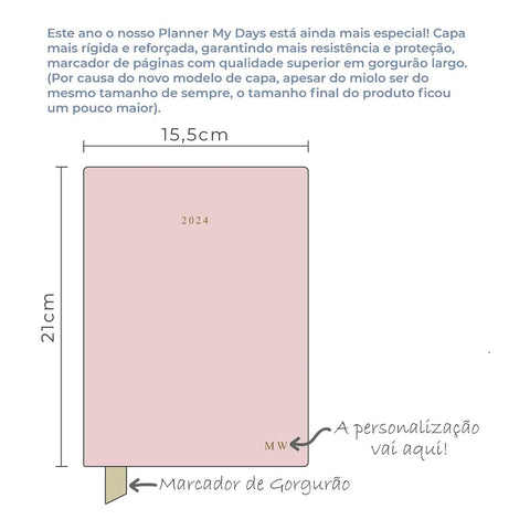 Planner My Days 2024 Menta Liso Pronta Entrega