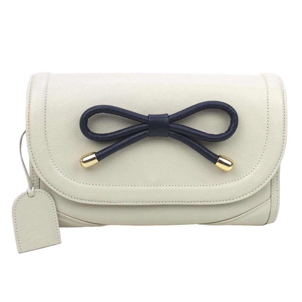 Bolsa Clémence Laço Codornê Off White Liso com Marinho Liso