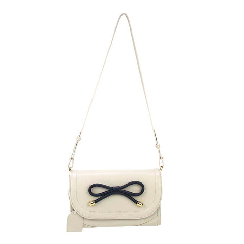 Bolsa Clémence Laço Codornê Off White Liso com Marinho Liso