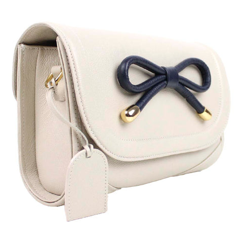 Bolsa Clémence Laço Codornê Off White Liso com Marinho Liso