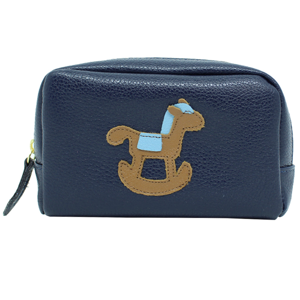 Necessaire P Little Horse Marinho Liso com Caramelo Liso e Aqua Liso Pronta Entrega