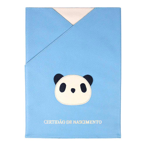 Porta Certidão de Nascimento Little Panda Aqua Liso com Off White Liso Pronta Entrega