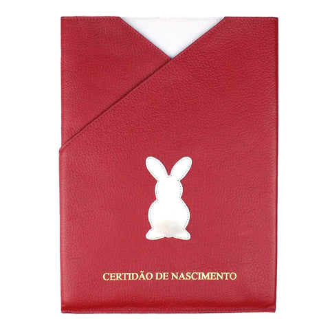 Porta Certidão de Nascimento Little Rabbit Vermelho Liso com Off White Liso Pronta Entrega