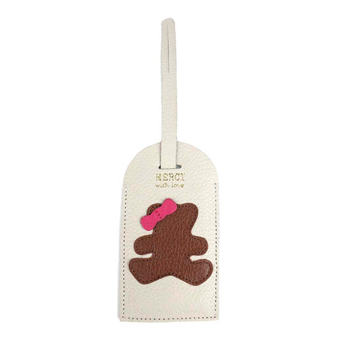 Tag de Mala Little Bear Laço Off White Liso com Caramelo Liso e Pink Prada Pronta Entrega